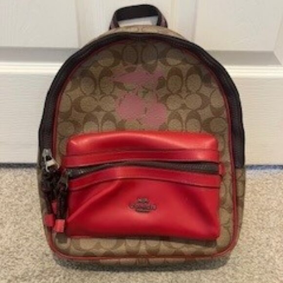 COACH MEDIUM CHARLIE BACKPACK IN SIGNATURE CANAS WITH CHERRY MOTIF - Picture 1 of 10